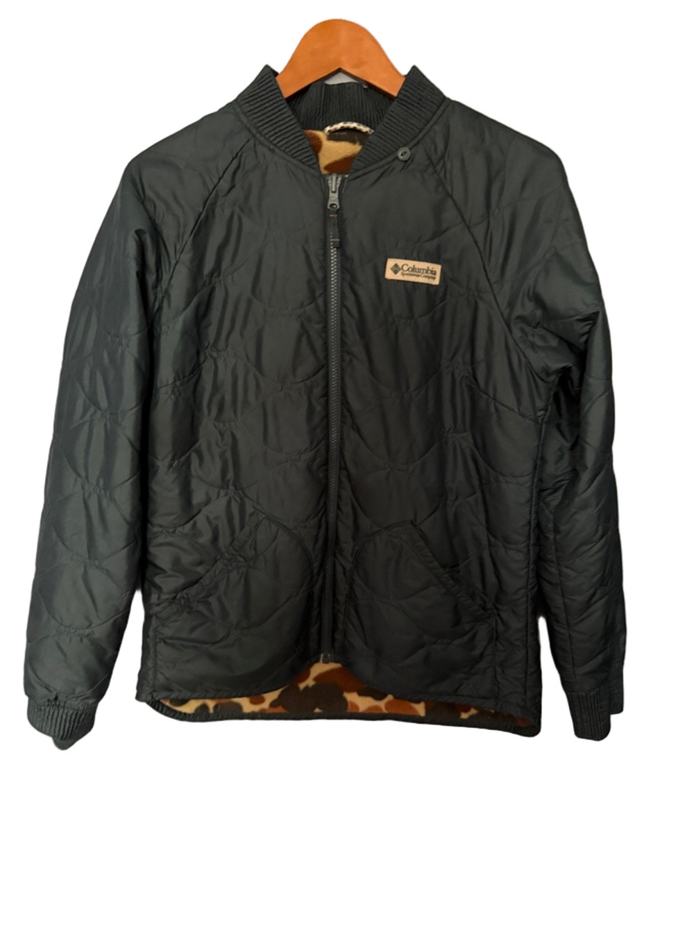Columbia Reversible Navy Camo Quilted Jacket Sz M Zip Front Lightweight
